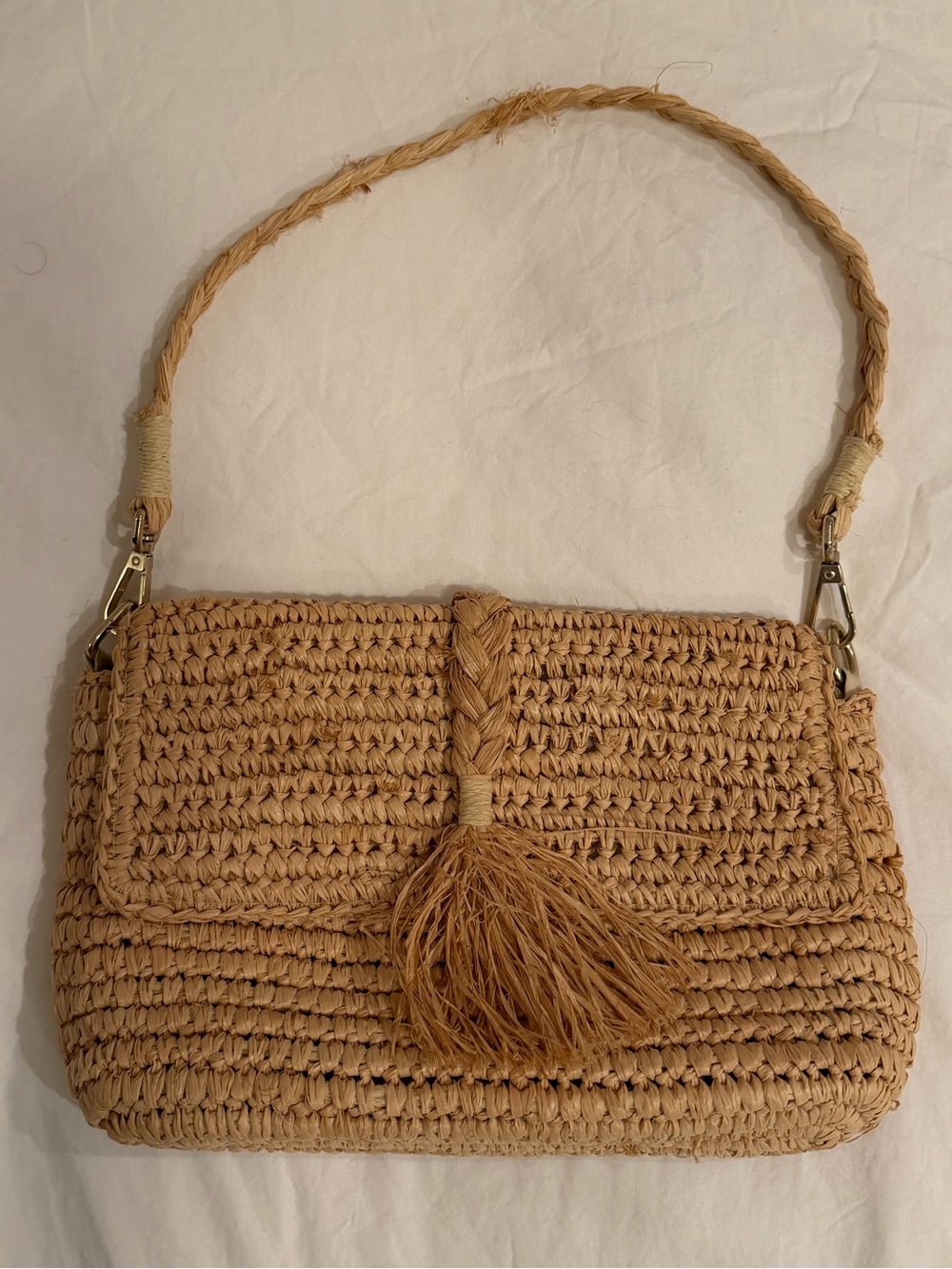 l*space Woven Raffia Tassel Shoulder Bag in Natural Tan